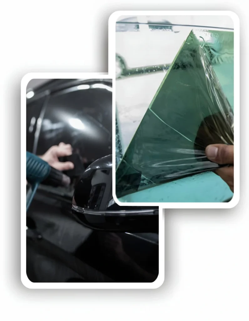 Specialist using a heat gun for efficient tint removal Glasgow by TintXpert, showing film being peeled.