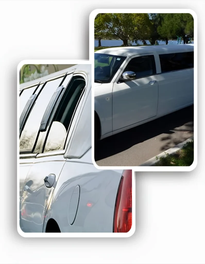 Elegant white limousine with privacy Limo Tinting Glasgow, showcasing TintXpert's local service.