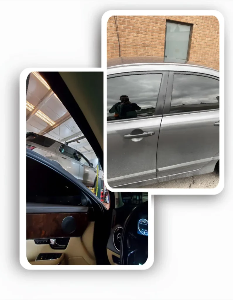 Interior and exterior views showing TintXpert's finest car window tinting in Glasgow on a high-end vehicle.