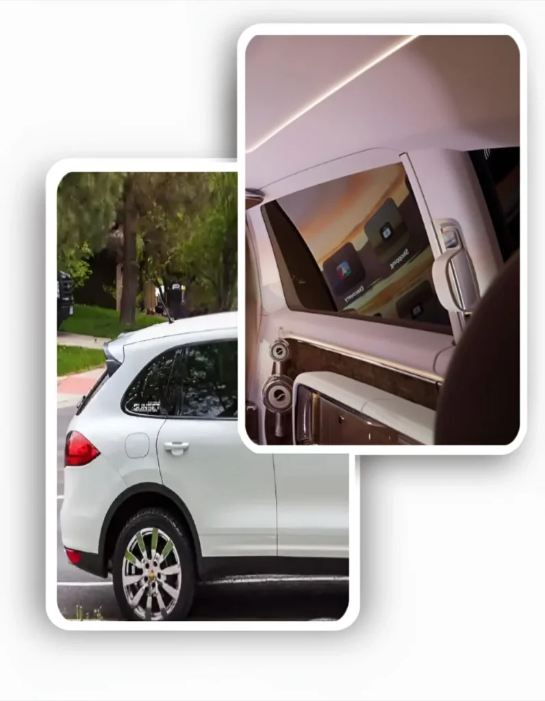 White luxury SUV with Limo Tinting Glasgow, showing interior privacy and professional exterior finish.